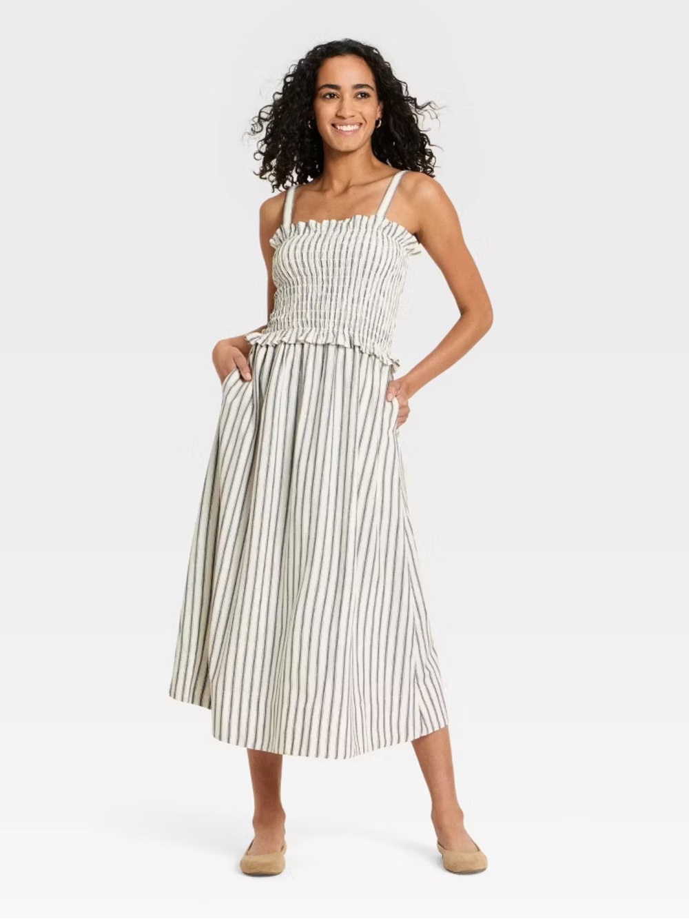Universal Thread Blue Striped Midi Dress Size XL Cottagecore Feminine Beach